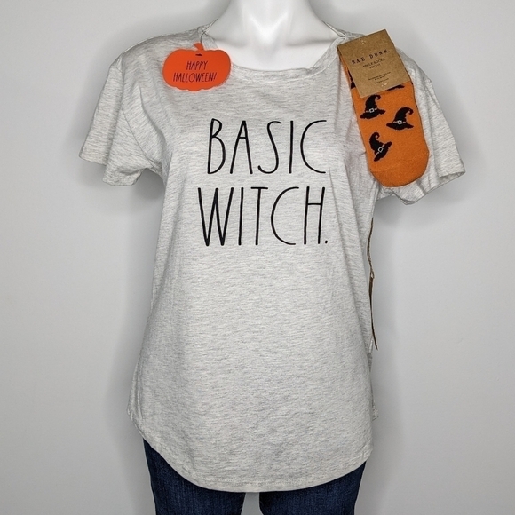 Rae Dunn Tops - NWT Rae Dunn grey Basic Witch short sleeve T-shirt and socks M